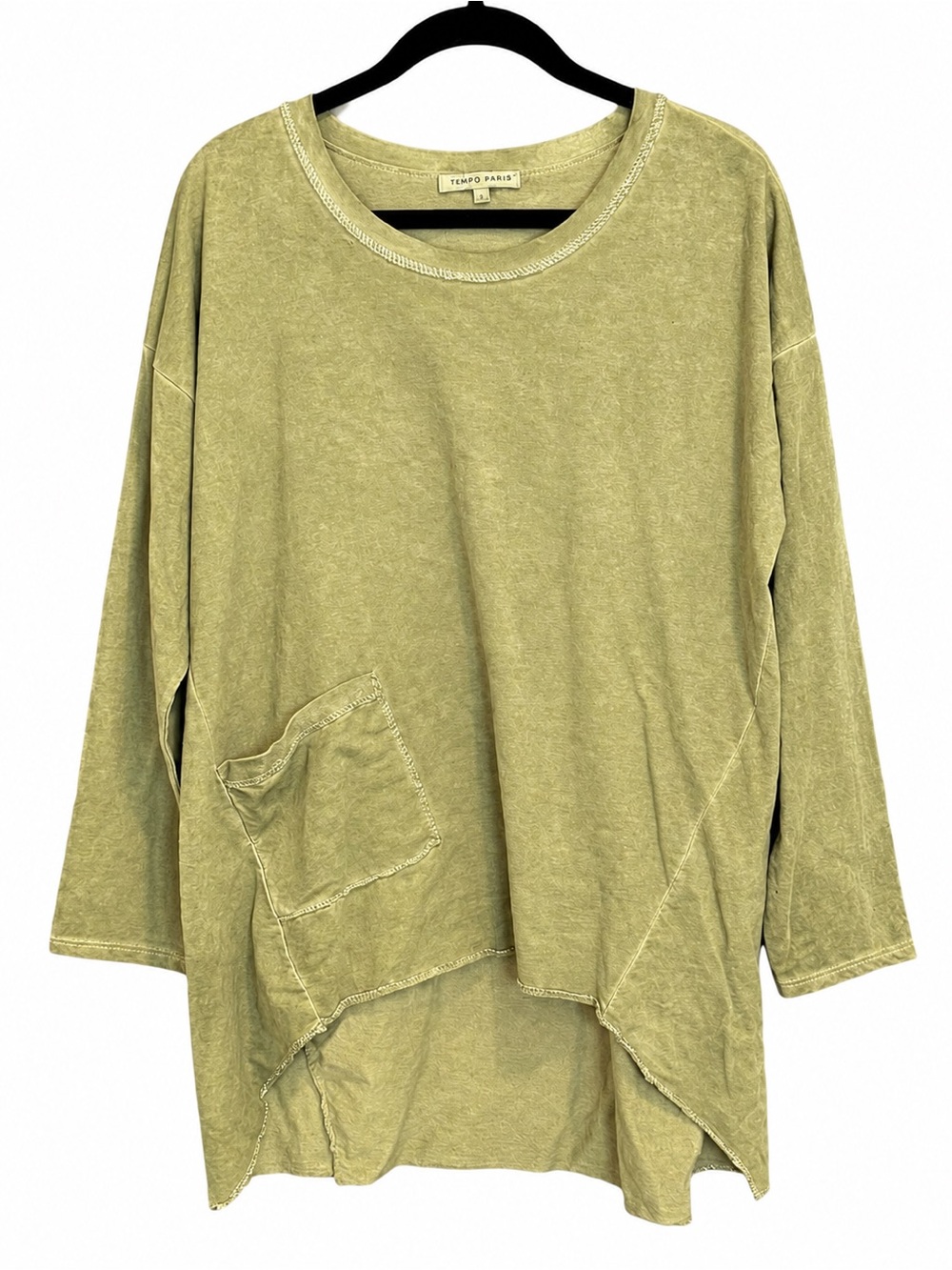 Tempo Paris Washed Green Olive Asymmetrical Pocket Tunic with Silver Threading